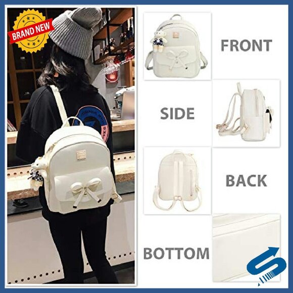 Mini Leather Backpack Purse with Bowknot - 3-Piece Set for Women main image 6